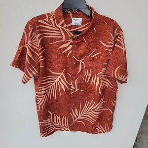 Distortion Mens Size Large Short Sleeve Shirt Burnt Orange Floral